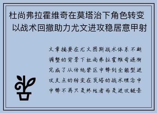 杜尚弗拉霍维奇在莫塔治下角色转变 以战术回撤助力尤文进攻稳居意甲射手榜前列